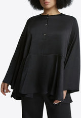 Mat Fashion Satin Flowy Long-Sleeved Blouse Black 8401.1020.W_BLACK