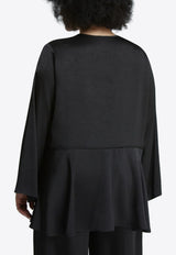 Mat Fashion Satin Flowy Long-Sleeved Blouse Black 8401.1020.W_BLACK