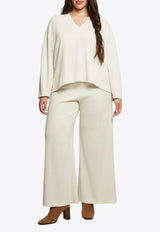 Mat Fashion V-neck Knitted Sweater Off-white 8401.1029.W_OFF-WHITE