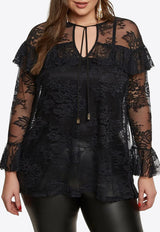 Mat Fashion Sheer Lace Ruffled Top Black 8401.1042.W_BLACK