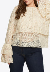 Mat Fashion Ruffled Lace Blouse Cream 8401.1043.W_CREAM
