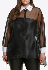 Mat Fashion Long-Sleeved Tulle Shirt with Contrasting-Collar Black 8401.3014.W_BLACK