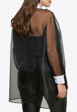Mat Fashion Long-Sleeved Tulle Shirt with Contrasting-Collar Black 8401.3014.W_BLACK