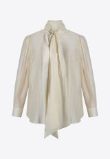 Mat Fashion Long-Sleeved Blouse with Neck-Bow Cream 8401.3030.W_CREAM