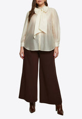 Mat Fashion Long-Sleeved Blouse with Neck-Bow Cream 8401.3030.W_CREAM
