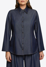 Mat Fashion Flared Denim Shirt with Back-Belt Denim 8401.3041.W_DENIM