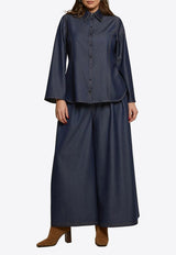 Mat Fashion Flared Denim Shirt with Back-Belt Denim 8401.3041.W_DENIM