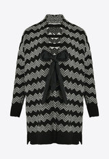 Mat Fashion Zig-Zag Knit Cardigan with Bow Black 8401.5031.W_BLACK