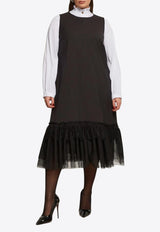 Mat Fashion Pinstripe Midi Dress with Lace-Hem Black 8401.7046.W_BLACK