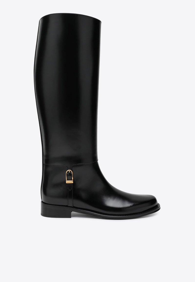 Saint Laurent Julia Knee-High Leather Boots Black 840698AAEHR/R_YSL-1000
