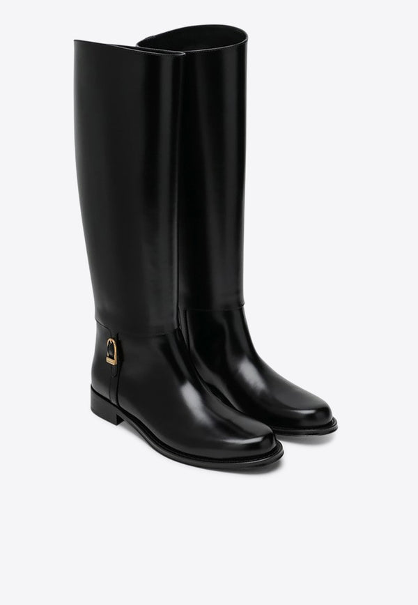 Saint Laurent Julia Knee-High Leather Boots Black 840698AAEHR/R_YSL-1000