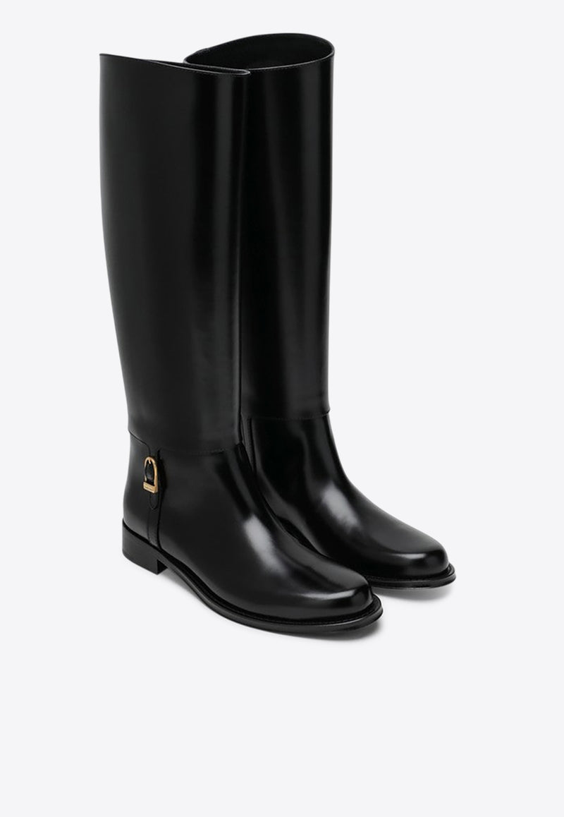 Saint Laurent Julia Knee-High Leather Boots Black 840698AAEHR/R_YSL-1000