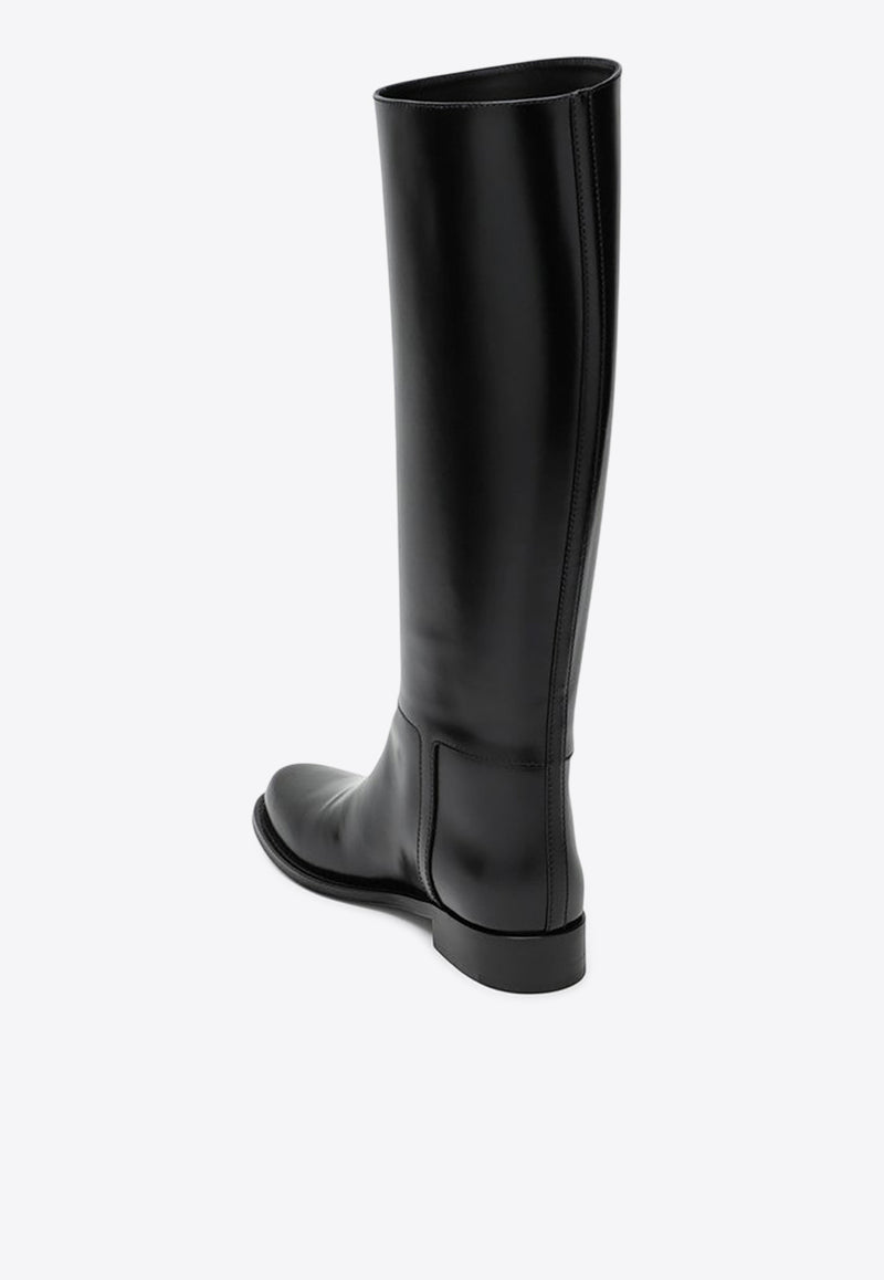 Saint Laurent Julia Knee-High Leather Boots Black 840698AAEHR/R_YSL-1000