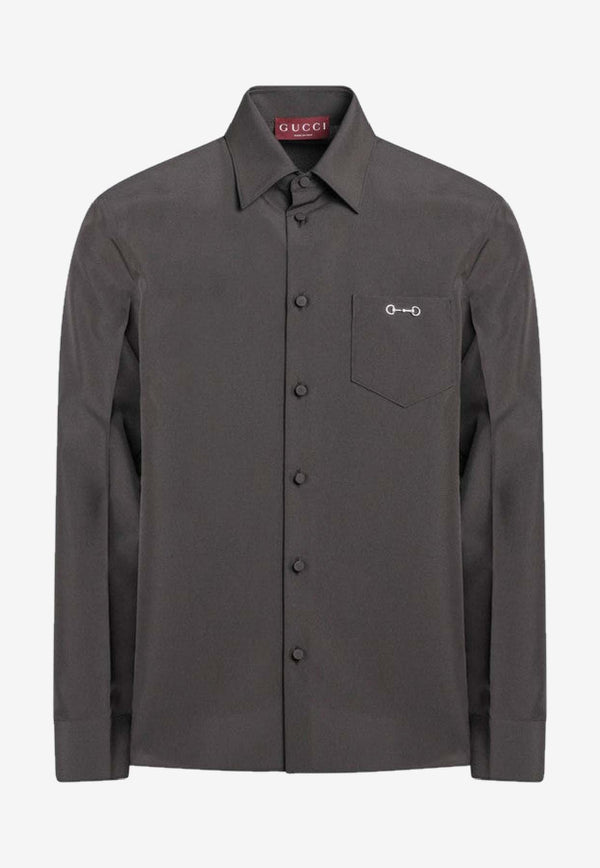 Gucci Horsebit Long-Sleeved Shirt Brown 841624ZAFKB/R_GUC-2062