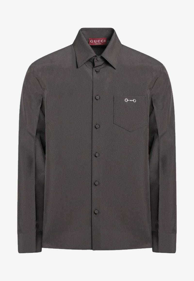 Gucci Horsebit Long-Sleeved Shirt Brown 841624ZAFKB/R_GUC-2062