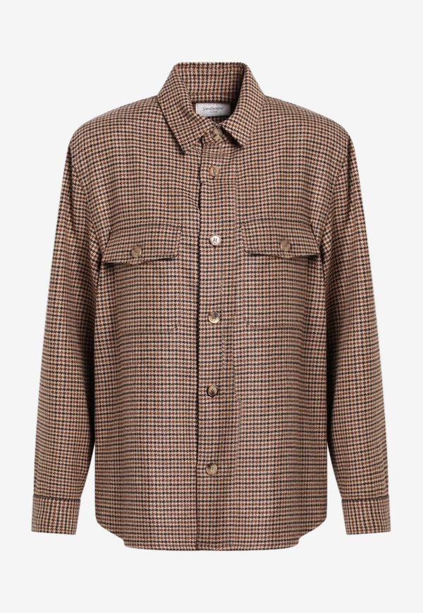 Saint Laurent Houndstooth Wool-Blend Shirt Beige 843378YZ9CH/R_YSL-9773