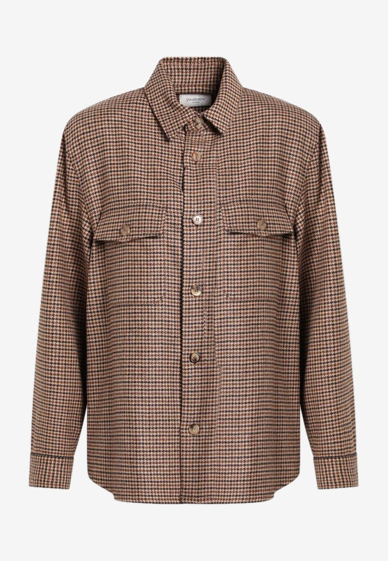 Saint Laurent Houndstooth Wool-Blend Shirt Beige 843378YZ9CH/R_YSL-9773