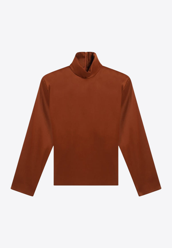 Saint Laurent Silk-Blend High-Neck Blouse  Caramel 845857Y5J95/R_YSL-2498