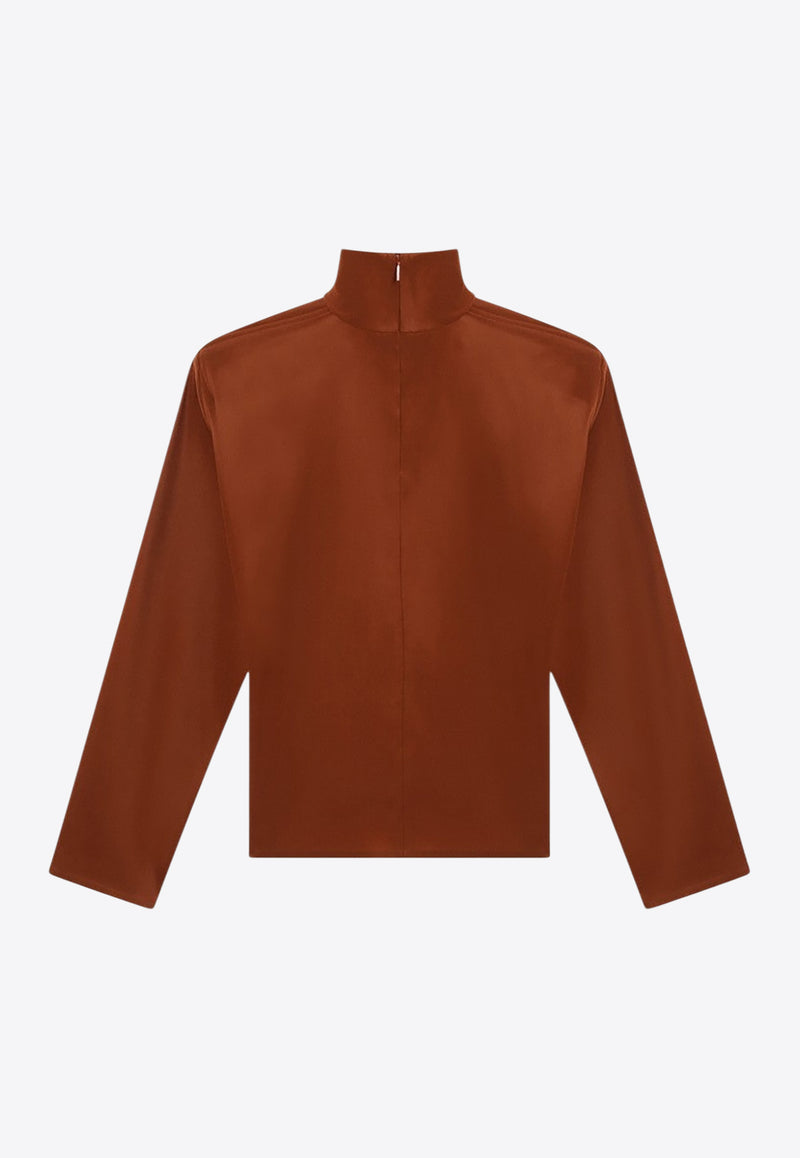 Saint Laurent Silk-Blend High-Neck Blouse  Caramel 845857Y5J95/R_YSL-2498