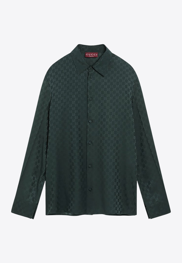 Gucci GG Jacquard Silk Shirt Green 847034ZATF9/R_GUC-3514
