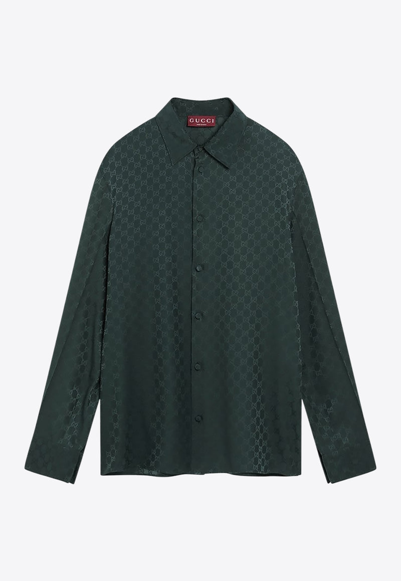 Gucci GG Jacquard Silk Shirt Green 847034ZATF9/R_GUC-3514
