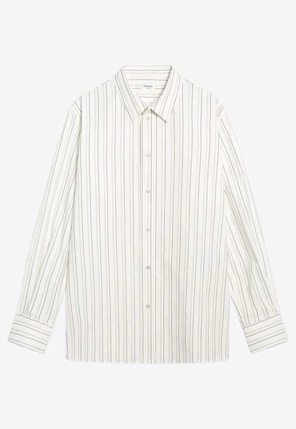 Saint Laurent Cassandre Long-Sleeved Stripe Shirt White 848033Y7K19/R_YSL-1332
