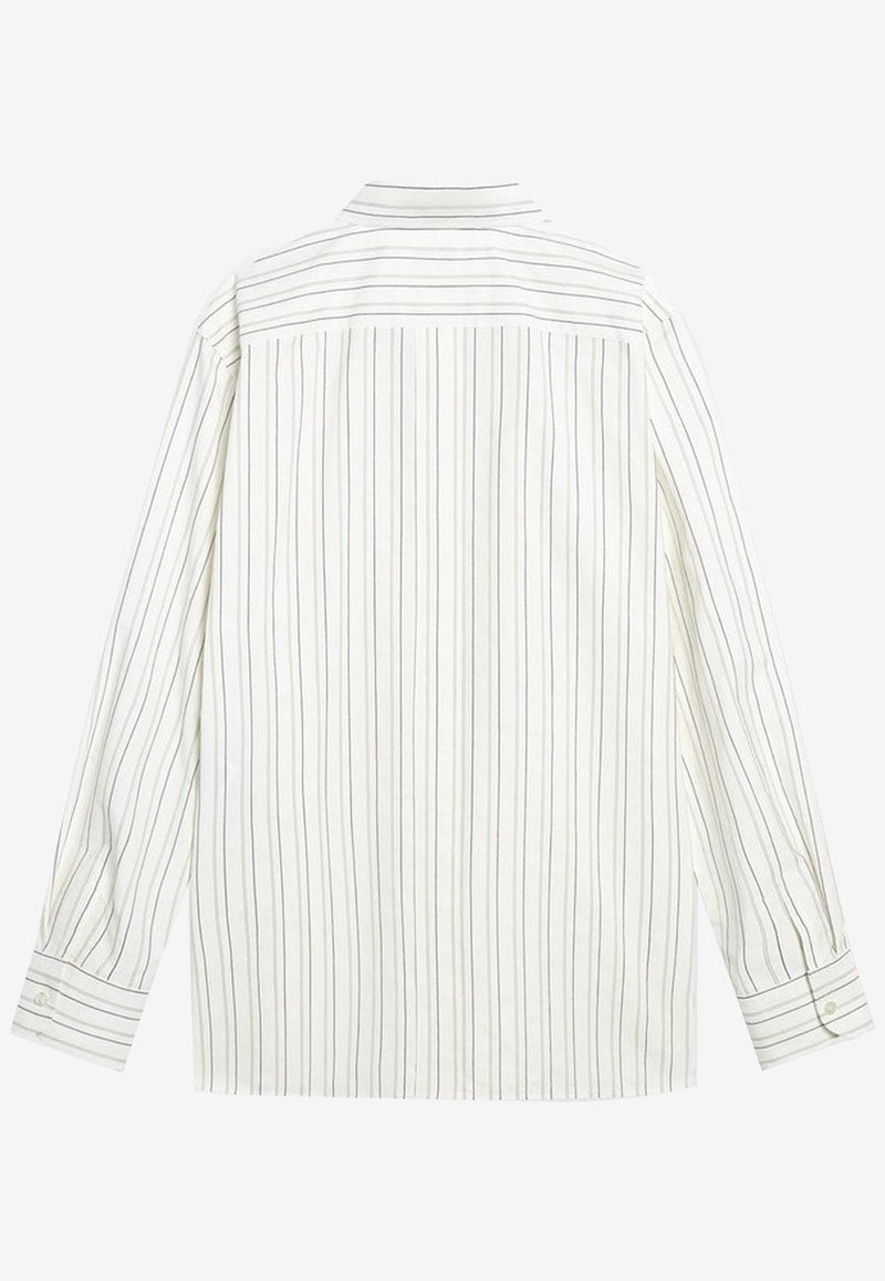 Saint Laurent Cassandre Long-Sleeved Stripe Shirt White 848033Y7K19/R_YSL-1332