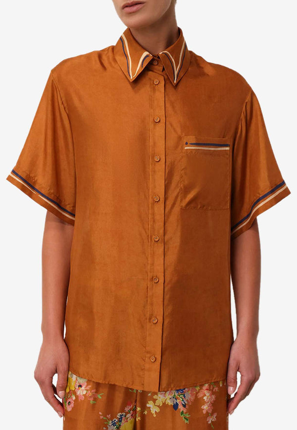 Zimmerman Alight Short-Sleeved Silk Shirt 8480TRS241ORANGE