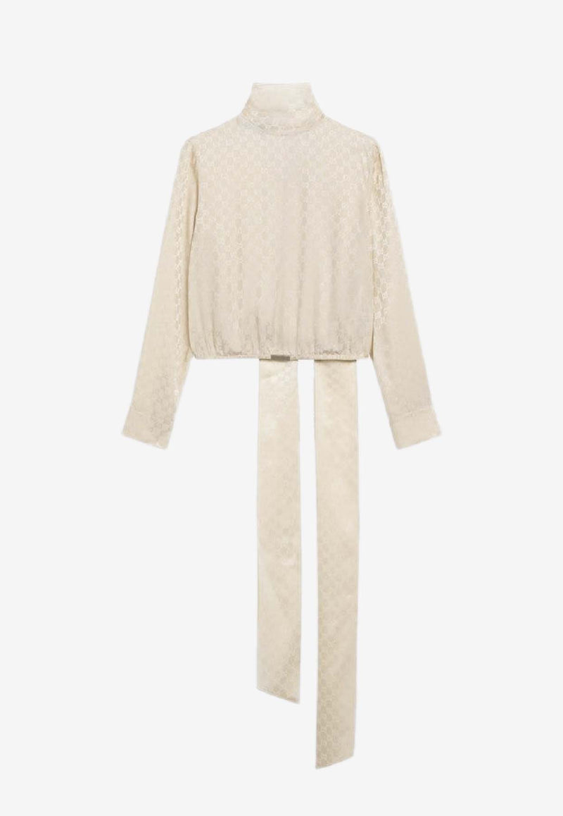 Gucci GG Jacquard Silk Wrap Blouse Ivory 848566ZATF9/R_GUC-9853