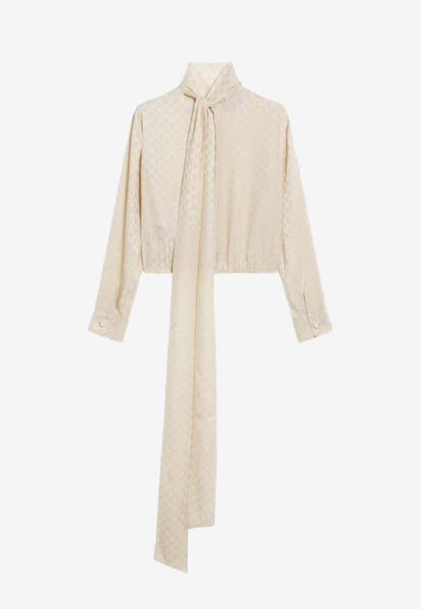 Gucci GG Jacquard Silk Wrap Blouse Ivory 848566ZATF9/R_GUC-9853