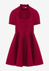 Alexander McQueen Lace-Panel Mini Flared Dress Crimson 848829Q1BE6 6191