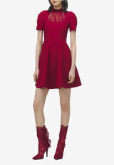 Alexander McQueen Lace-Panel Mini Flared Dress Crimson 848829Q1BE6 6191