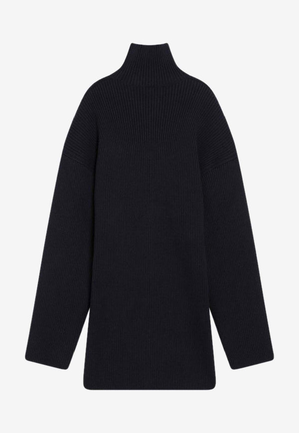 Balenciaga Gathered Mini Dress in Wool-Blend Navy 850028T1759/R_BALEN-4140