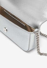 Alexander McQueen Small Skull Flower Metallic Leather Clutch Silver 85176317HII 1402