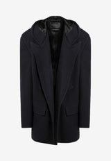 Balenciaga Wool Open Coat with Hood Navy 852339TQU14/R_BALEN-4100