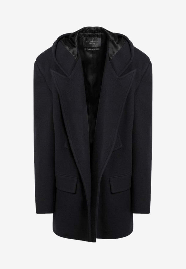 Balenciaga Wool Open Coat with Hood Navy 852339TQU14/R_BALEN-4100