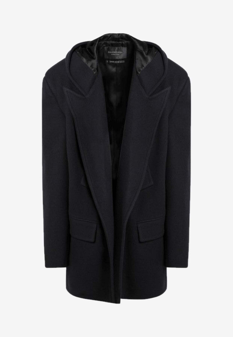 Balenciaga Wool Open Coat with Hood Navy 852339TQU14/R_BALEN-4100