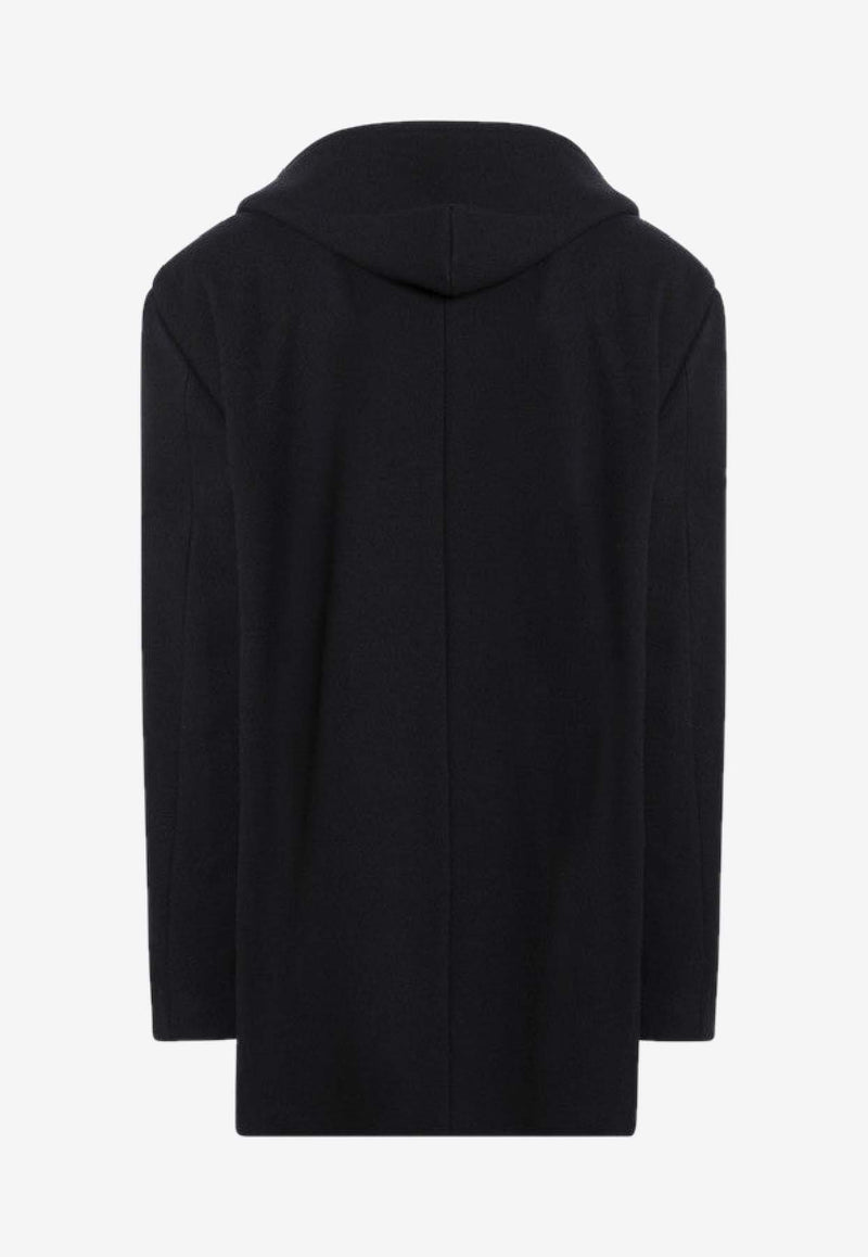 Balenciaga Wool Open Coat with Hood Navy 852339TQU14/R_BALEN-4100