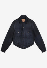 Balenciaga Curved Waist Distressed Denim Jacket Blue 856423TTW64/S_BALEN-8074