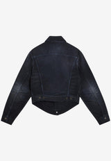 Balenciaga Curved Waist Distressed Denim Jacket Blue 856423TTW64/S_BALEN-8074