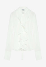 Alexander McQueen Long-Sleeved Ruffled Silk Shirt Cream 857844QBADT 9311