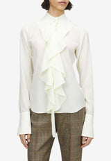Alexander McQueen Long-Sleeved Ruffled Silk Shirt Cream 857844QBADT 9311