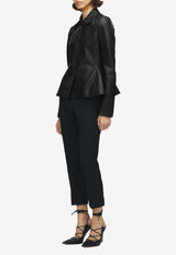 Alexander McQueen Leather Peplum Jacket Black 858183Q5AML 1000