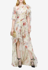 Alexander McQueen Meadow Asymmetric Floral Gown Multicolor 858352QCAMO 9015