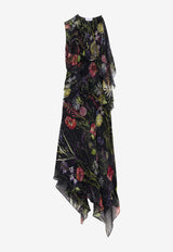 Alexander McQueen Meadow Asymmetric Floral Midi Dress Multicolor 858353QCAMO 1000