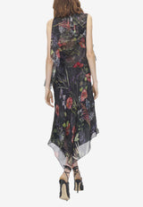 Alexander McQueen Meadow Asymmetric Floral Midi Dress Multicolor 858353QCAMO 1000