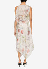 Alexander McQueen Meadow Asymmetric Floral Midi Dress Multicolor 858353QCAMO 9015