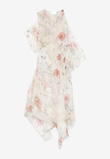 Alexander McQueen Meadow Asymmetric Floral Midi Dress Multicolor 858353QCAMO 9015