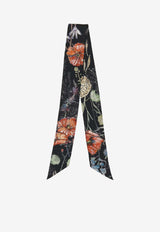 Alexander McQueen Spider Floral Print Silk Twill Scarf Black 8585303001Q 1078