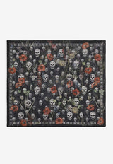 Alexander McQueen Skull and Spider Floral Print Chiffon Scarf Black 8585313052Q 1078